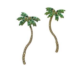 Sugarfix Palm Tree Dangle Earrings Green Rhinestone Tropical Statement